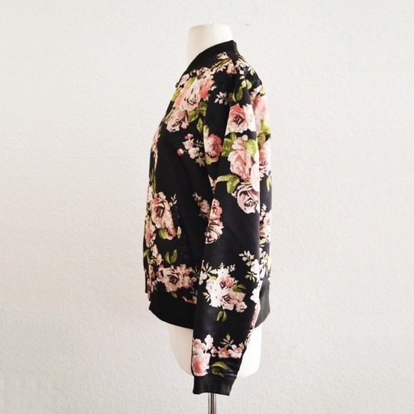 Black Rose Floral Satin Bomber Jacket - Picture 4 of 7